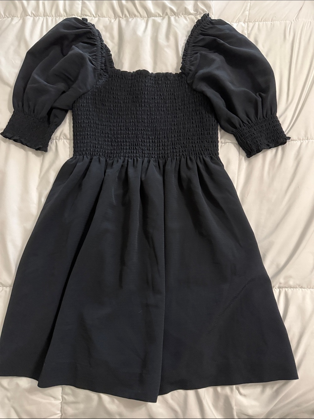 Hill House Women’s  Black Smocked Puff Sleeve Dress